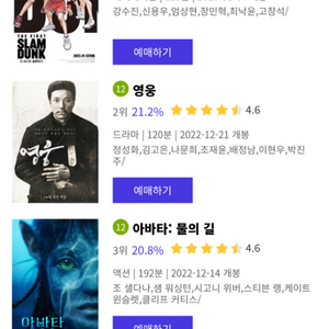 롯데시네마(1인) 2D 아바타2 슬램덩크 영웅