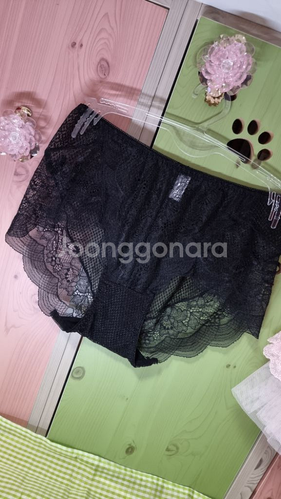 블랙 컨심 올 플라워 레이스 노라인 팬티90~95M--1