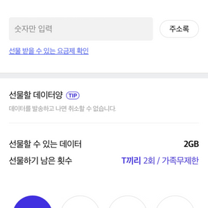 SKT데이터 2기가 판매합니다.