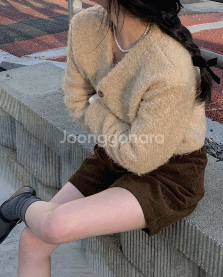 헤어리 숏 코트 가디건--1
