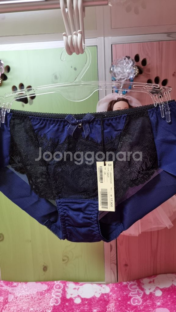 에블린 블루&블랙 펄 레이스 노라인팬티85S~90S--2