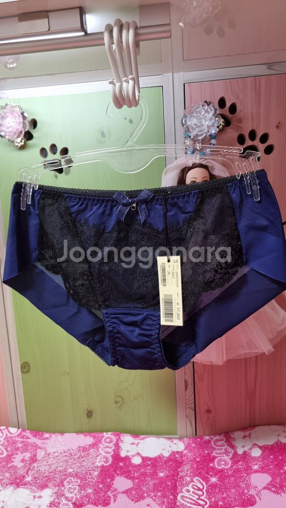 에블린 블루&블랙 펄 레이스 노라인팬티85S~90S--3