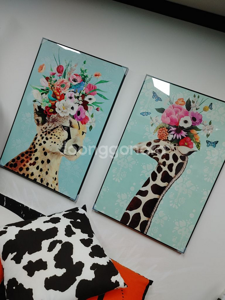 티파니 풍 기린 치타 대형 꽃 그림 액자 인테리어 소품--4