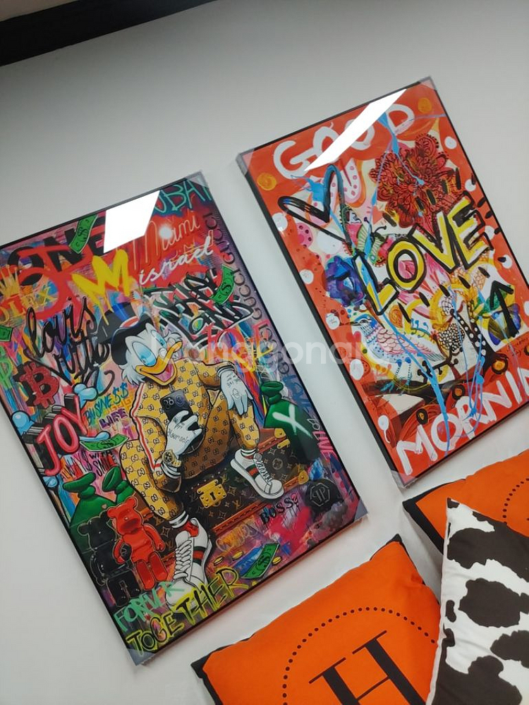 구찌 풍 도널드덕 하트 대형 팝아트 그림 액자 소품--5