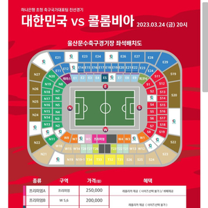 축구 국가대표 친선경기 콜롬비아 프리미엄 2연석