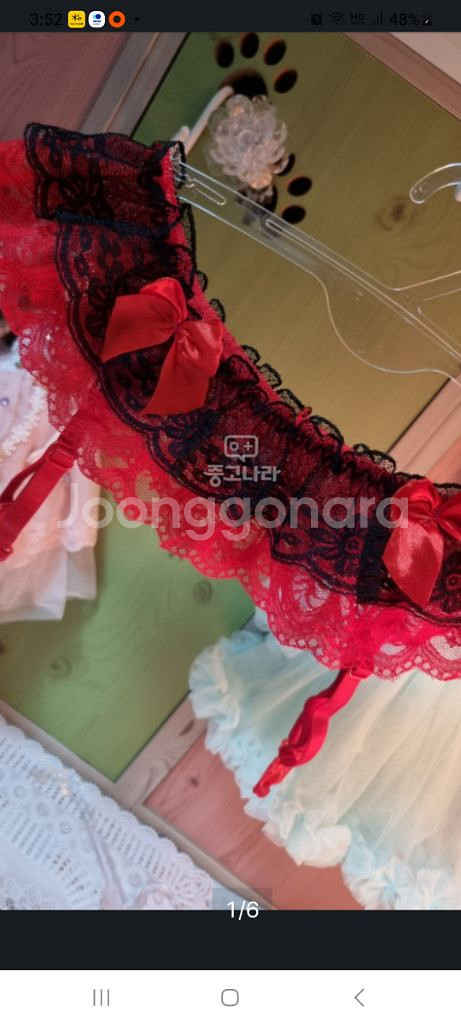 레드 블랙 가터벨트+티팬티+스타킹 4종세트--3