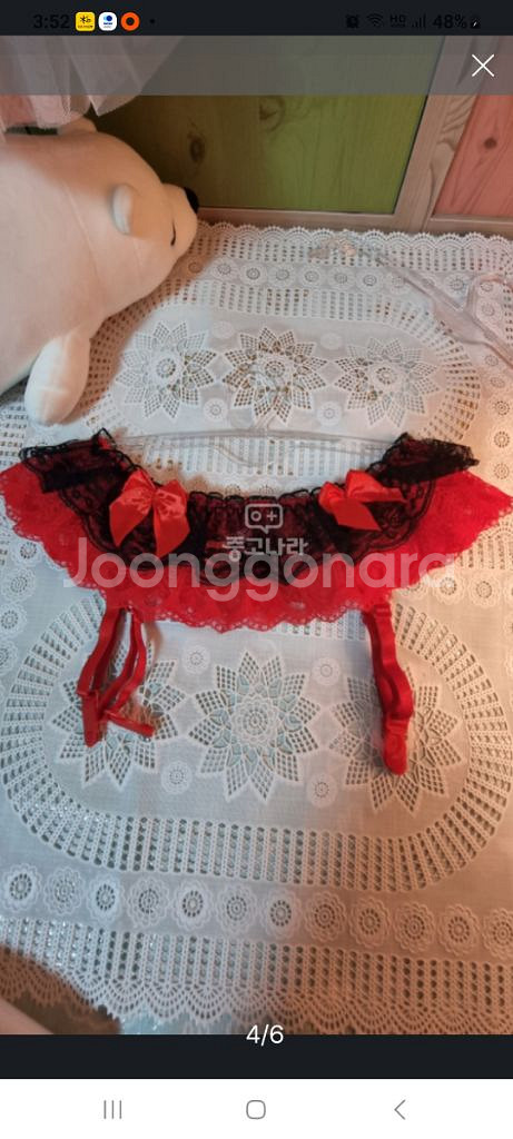 레드 블랙 가터벨트+티팬티+스타킹 4종세트--5