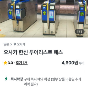 오사카 한신 투어리스트 패스 2장