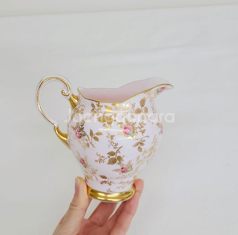 영국 투스칸 티팟 저그 화병 꽃 핑크 장미 골드림 찻잔--0