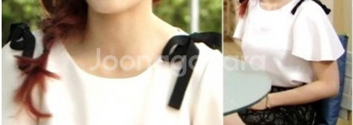 질바이질스튜어트 블랙리본 상아색 반팔블라우스--7