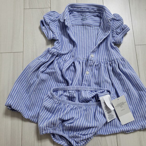 랄프 로렌 베이비 여아 스트라이프 니트 옥스포드 드레스