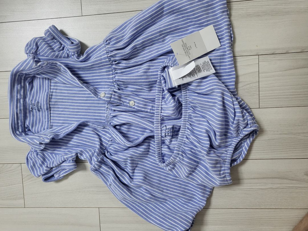 랄프 로렌 베이비 여아 스트라이프 니트 옥스포드 드레스--1