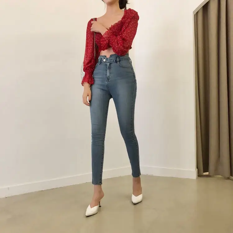 새상품 튤립 하이웨스트 데님 팬츠 스키니진 이미지