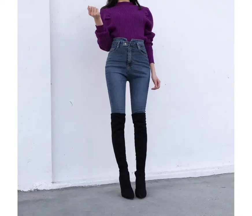새상품 튤립 하이웨스트 데님 팬츠 스키니진 이미지