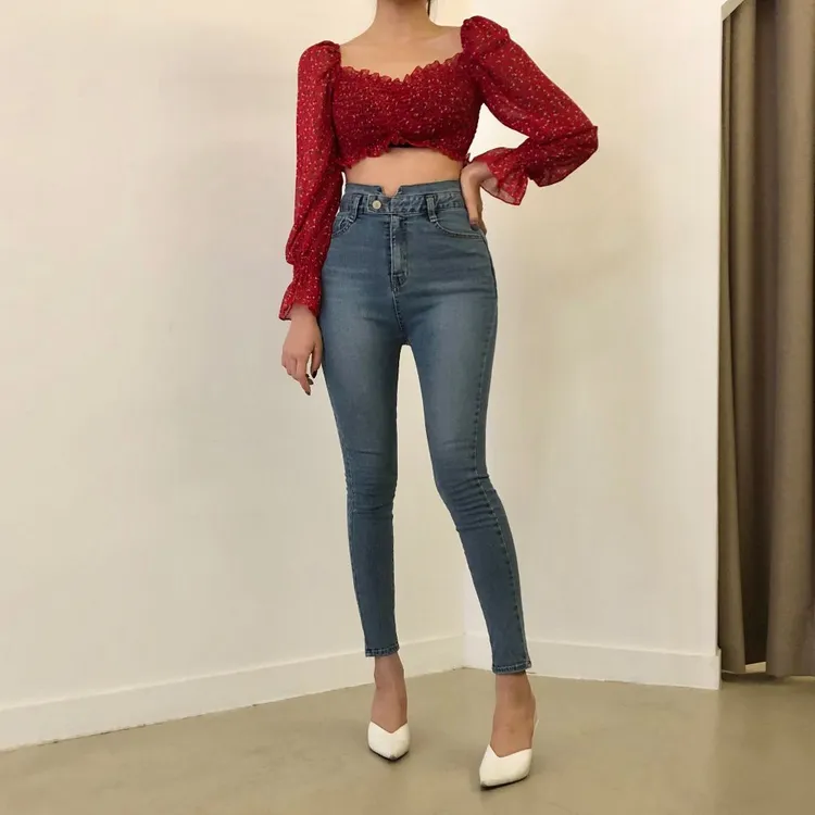 새상품 튤립 하이웨스트 데님 팬츠 스키니진 이미지