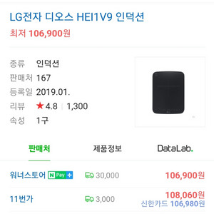 LG 인덕션 1구 HEI1V9(미개봉 새제품)