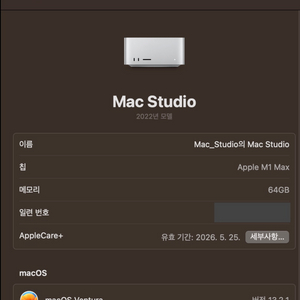 맥 스튜디오 / M1 Max / 1TB SSD 64gb