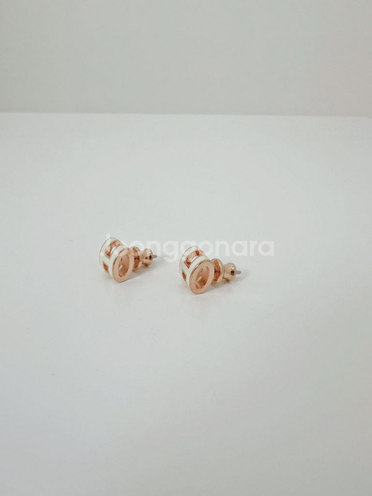 에르메스 팝아슈 이어링 귀걸이 화이트/로즈골드--5