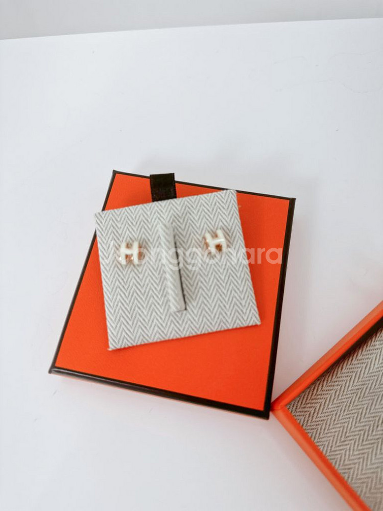 에르메스 팝아슈 이어링 귀걸이 화이트/로즈골드--3