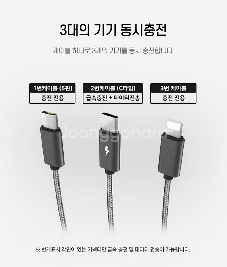 2개/ 3in1 고속충전 메탈케이블/ PUQ012--2