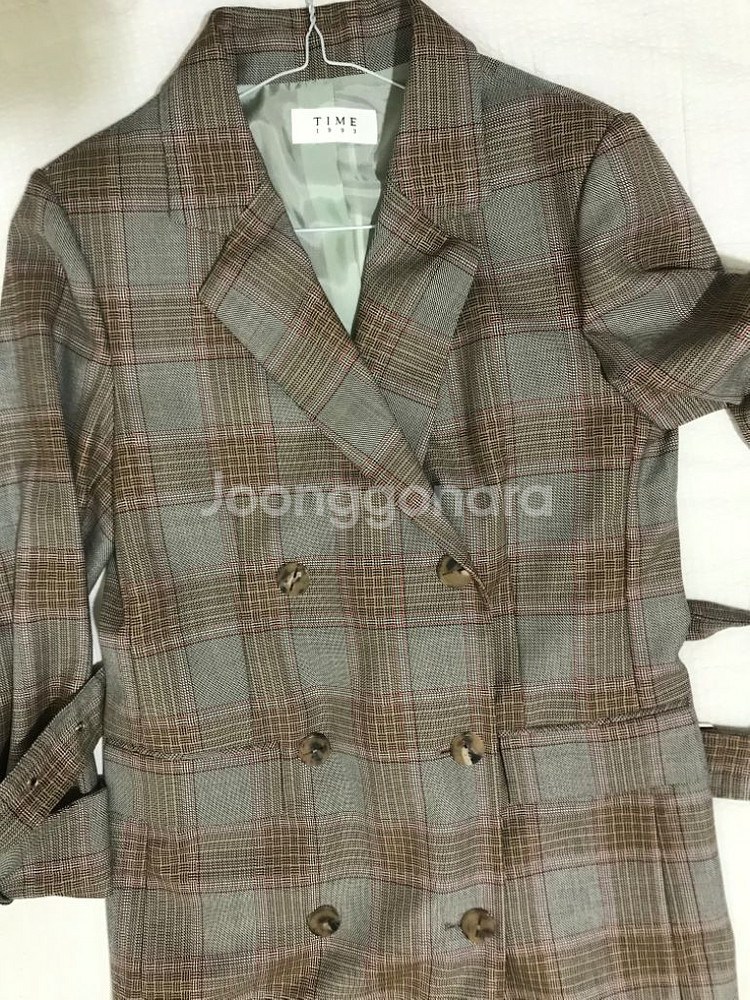 타임 롱 체크 트렌치 코트 마인 구호 시스템 럭키슈에뜨--3