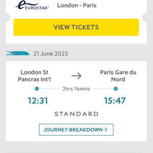 런던>파리 유로스타 티켓 2매