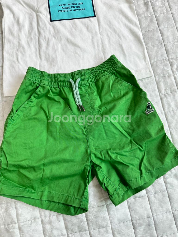 캉골키즈 화이트 티셔츠 & 그린 반바지 120사이즈--1