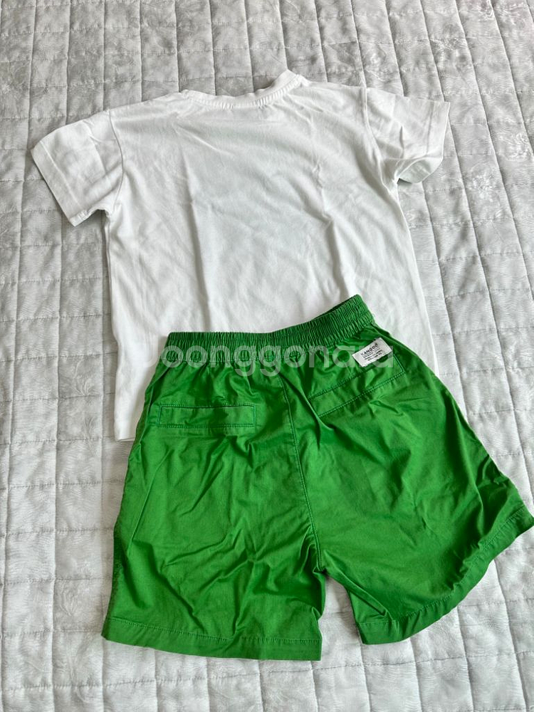 캉골키즈 화이트 티셔츠 & 그린 반바지 120사이즈--3
