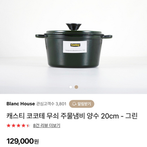 캐스티 코코테 무쇠 주물냄비 양수 20cm - 그린