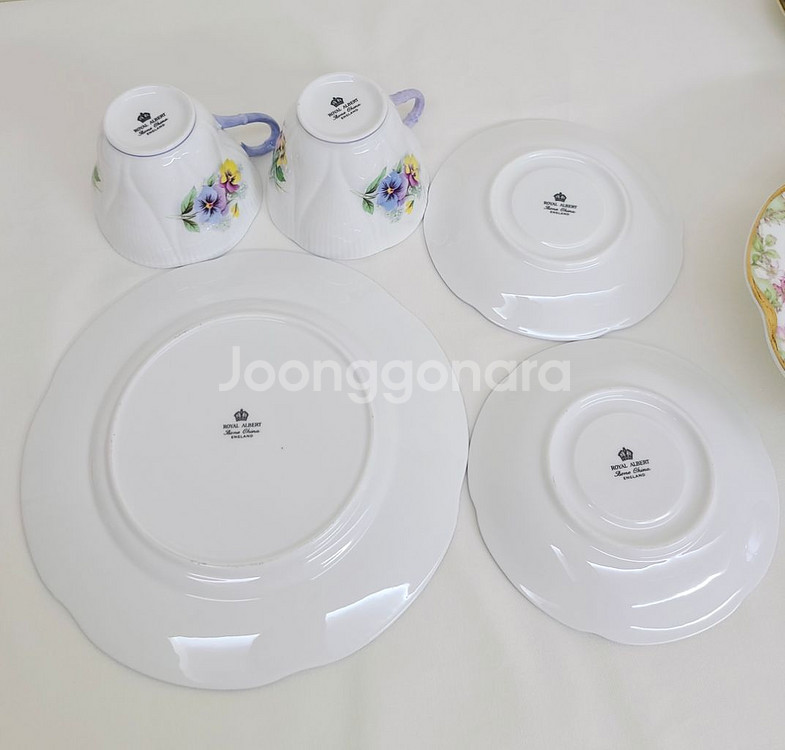 로얄알버트 팬지 퍼플 찻잔 접시 디쉬 홈카페 샵 커피--8
