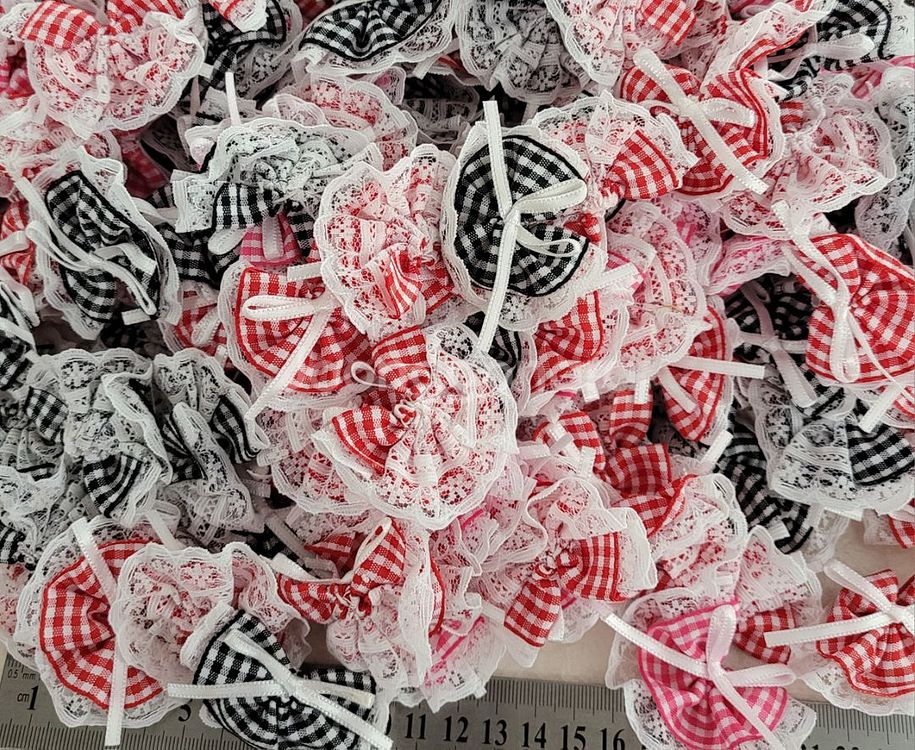 레이스 체크반재 3색 약 55미리 200개 일괄--0