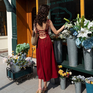 빨강 휴양지 드레스