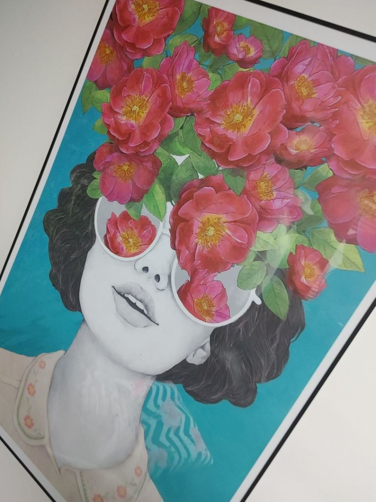 인물추상화 무궁화 장미 꽃 팝아트 감성 그림 대형 액자--3