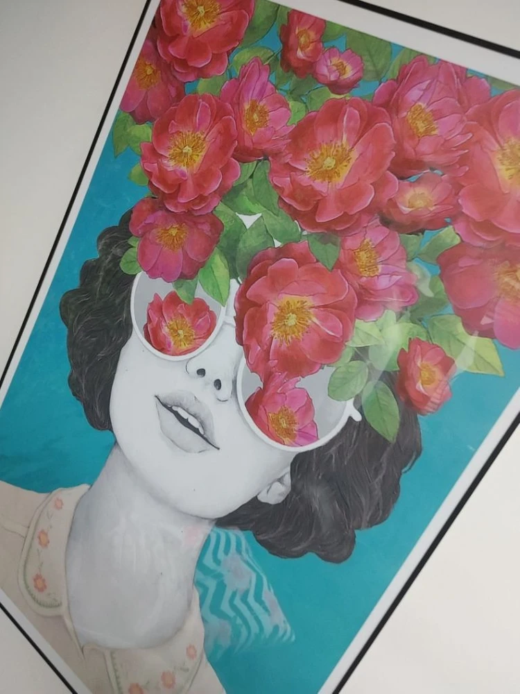 인물추상화 무궁화 장미 꽃 팝아트 감성 그림 대형 액자 이미지