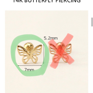 14k 입체포인트 나비피어싱 바두께0.8mm 길이8mm