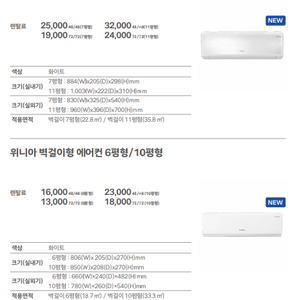 위니아 에어컨 벽걸이형 냉난방 (새제품/렌탈)