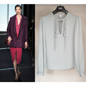 명품 DVF 쇼라인 태슬 키홀디테일 실크블라우스 4