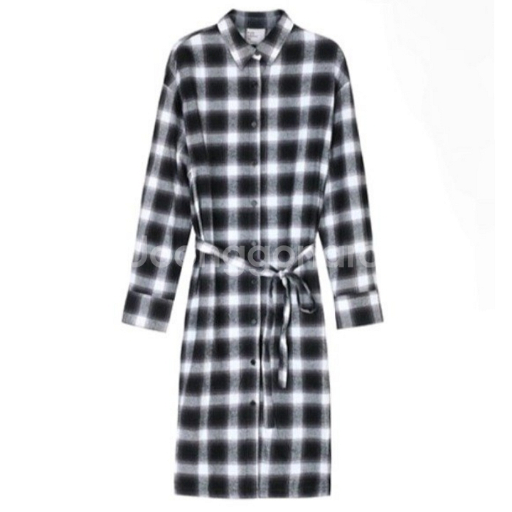 새제품-체크 롱셔츠 원피스 피치기모--0