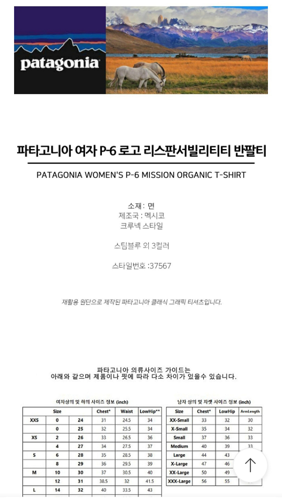파타고니아 여성 P-6 반팔티 웨이비블루 M--2