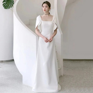 튤립 반팔 새틴 H라인 드레스 (시스라인 웨딩드레스)