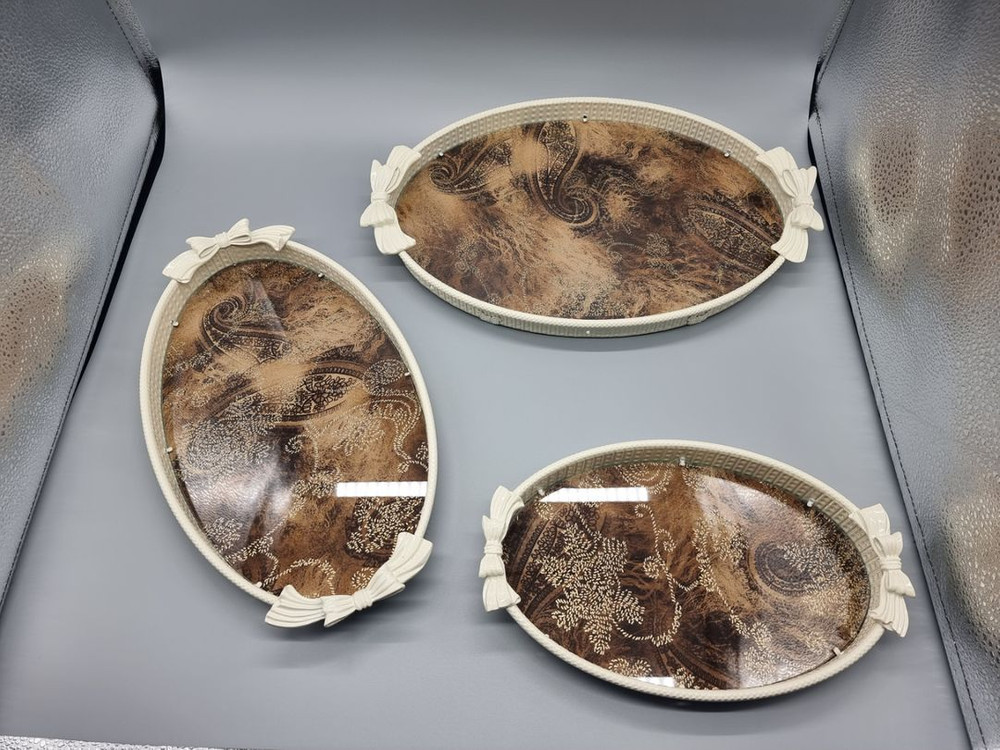 고급주석 아이보리 도금 리본 화장품정리함 트레이쟁반 소--4