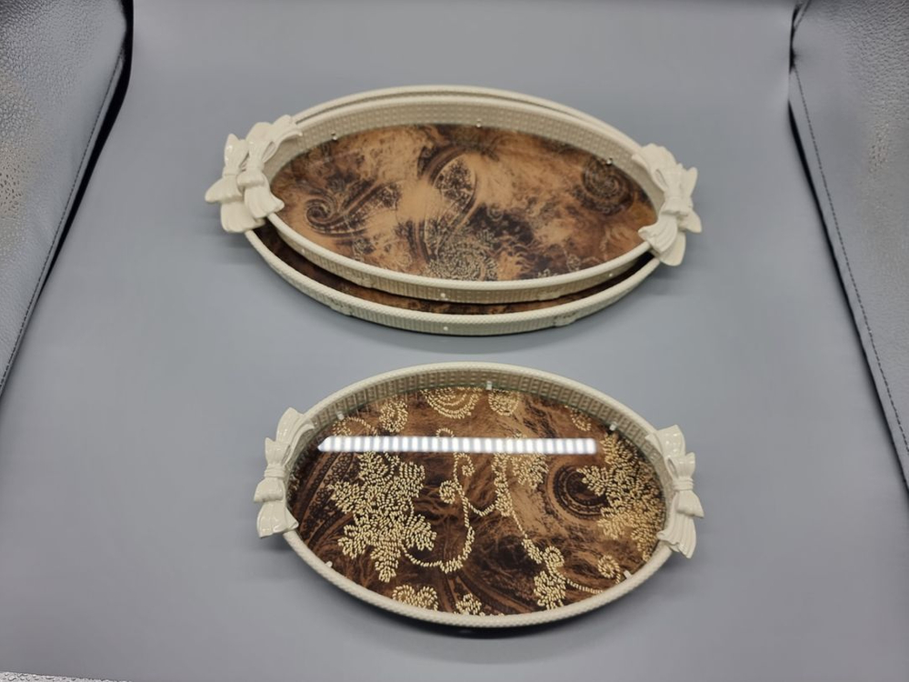 고급주석 아이보리 도금 리본 화장품정리함 트레이쟁반 소--3