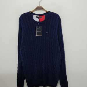 (XL) 타미힐피거 꽈배기 니트 네이비 스웨터 스판