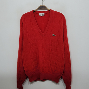 (100) 라코스테 니트 빨강 브이넥 스웨터