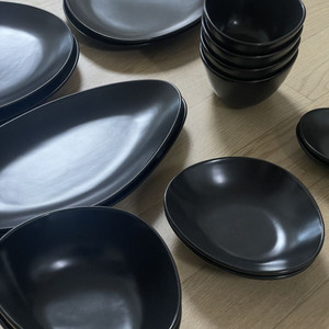 흑색 비정형 사기그릇 검정색 도자기그릇 7종 새제품