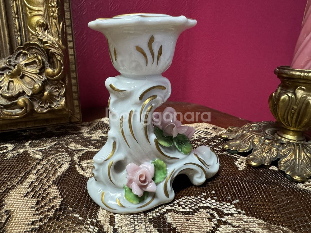 (독일) 드레스덴 빈티지 포세린 꽃포지 촛대--4