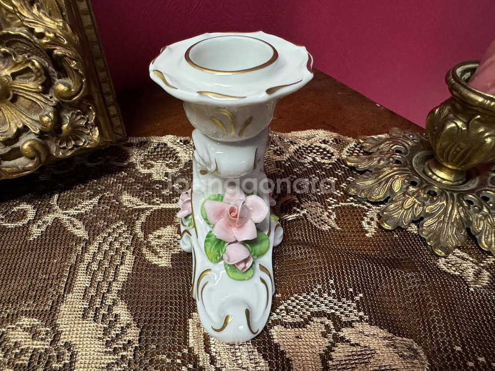 (독일) 드레스덴 빈티지 포세린 꽃포지 촛대--1