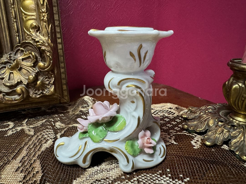 (독일) 드레스덴 빈티지 포세린 꽃포지 촛대--2