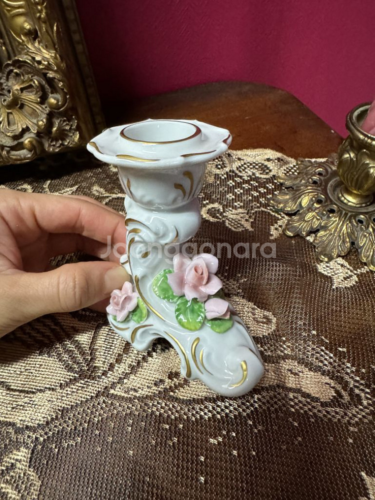 (독일) 드레스덴 빈티지 포세린 꽃포지 촛대--7