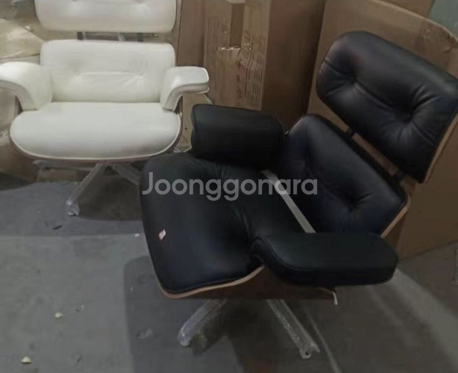 임스라운지 체어 오토만 세트 천연소가죽 블랙 새제품--1